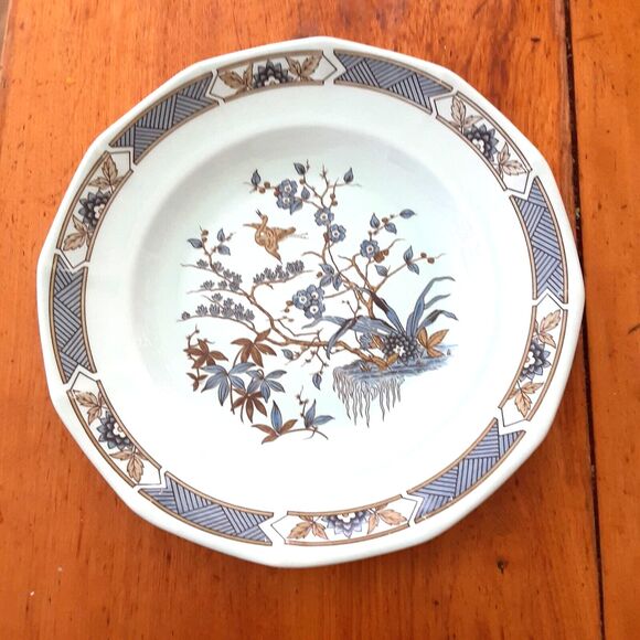 Adams China Ming Toi Blue Dinner Plate robins egg blue bronze tone 10" 1969